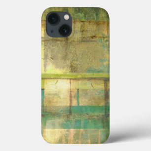 iPhone 13 Case Peinture Abstraite dorée turquoise et verte