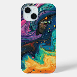 Coque Pour iPhone 15 Peinture arc-en-ciel pour liquide Abstrait mignonn