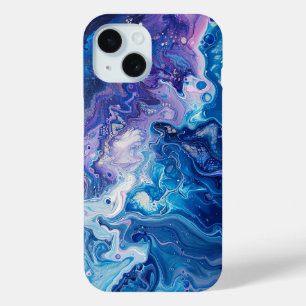 Coque Pour iPhone 15 Peinture bleu violet pour liquide Abstrait esthéti
