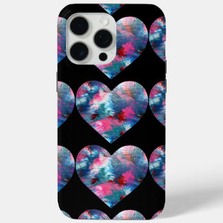 Coque iPhone 15 Pro Max Peinture cardiaque multicolore sur bois