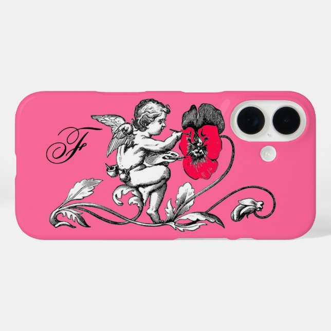 COQUES Case-Mate iPhone PEINTURE D'ANGE UNE FLEURS ROSE, MONOGRAMME (Verso (horizontal))