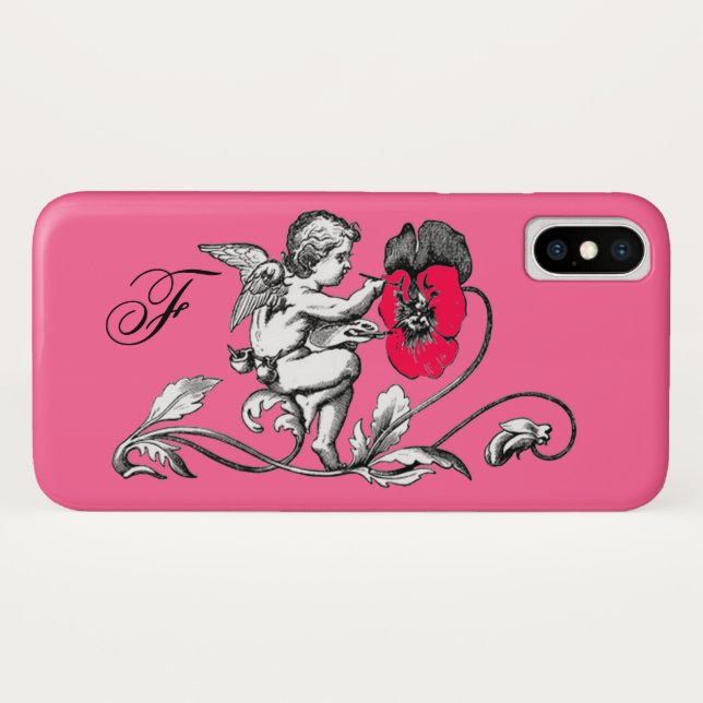 COQUES Case-Mate iPhone PEINTURE D'ANGE UNE FLEURS ROSE, MONOGRAMME (Dos (Horizontal))