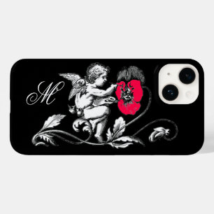 Coques Pour iPhone PEINTURE D'ANGE UNE FLEUVE ROSE, MONOGRAMME, Noir