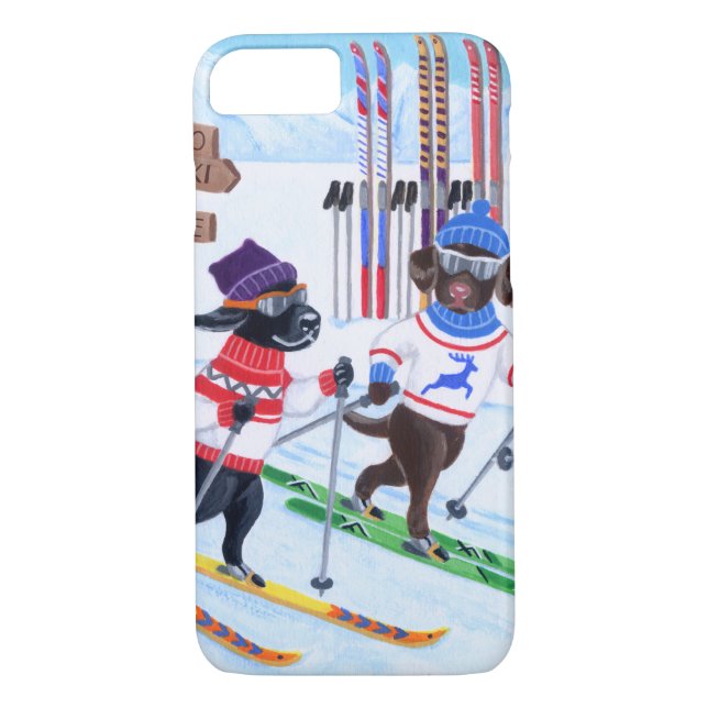 Coques Case-Mate iPhone Peinture de ski nordique de Labradors (Dos)