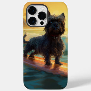 Coque Pour Pour iPhone 14 Pro Max Peinture de Surf sur la Plage d'Affenpinscher