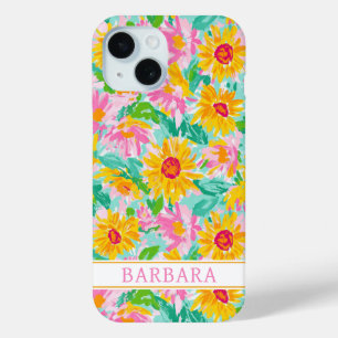 Coque Pour iPhone 15 Peinture de tournesol moderne monogrammée