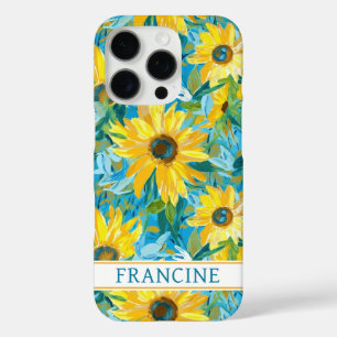 Coques iPhone 16 Pro Peinture de tournesol monogrammée