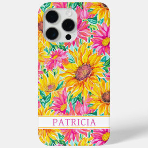 Coque iPhone 15 Pro Max Peinture de tournesols colorés avec monogramme