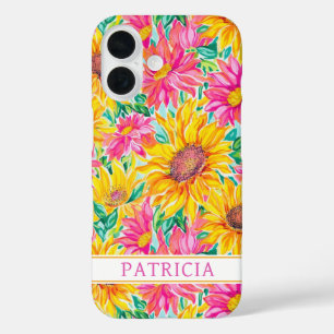 Coques iPhone 16 Peinture de tournesols colorés monogrammée