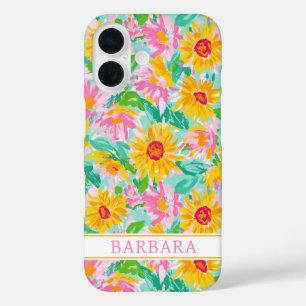 Coques iPhone 16 Peinture de tournesols modernes monogrammée