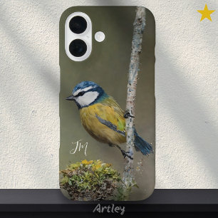 Coques iPhone 16 Peinture d'oiseaux bleu Tit Bird Birdwatcher Nom p