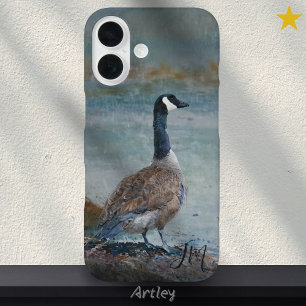 Coques iPhone 16 Peinture d'oiseaux d'oie du Canada Nom personnalis