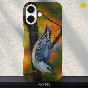 Coques iPhone 16 Peinture d'oiseaux nuthatch à poitrine blanche Nom