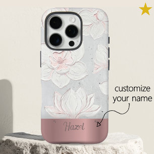 Coques iPhone 16 Pro Peinture Magnolia Blanc Nom Personnalisé Or Rose