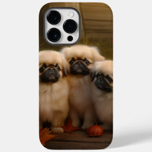 Coque Pour Pour iPhone 14 Pro Max Pekingese Chiot Automne Citrouille délice