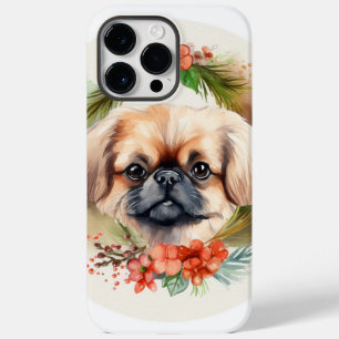 Coque Pour Pour iPhone 14 Pro Max Pekingese Christmas Wreath Festive Pup