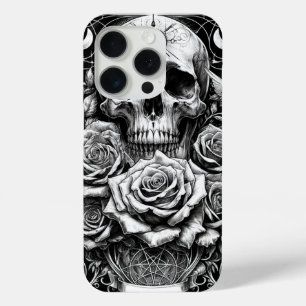 Coque iPhone 15 Pro Pentacle Skeleton Skeleton & Rose Tarot Art