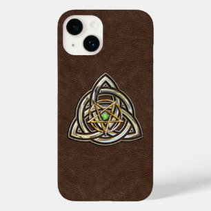 Coque Pour iPhone 14 Pentagramme de Triquetra sur Brown