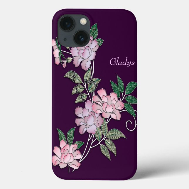 Coques Case-Mate iPhone Peoné délicat motif floral élégant avec nom (Verso)