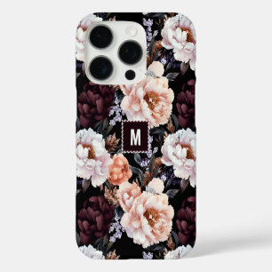 Coques iPhone 16 Pro Peonies sombres Motif floral   Monogramme
