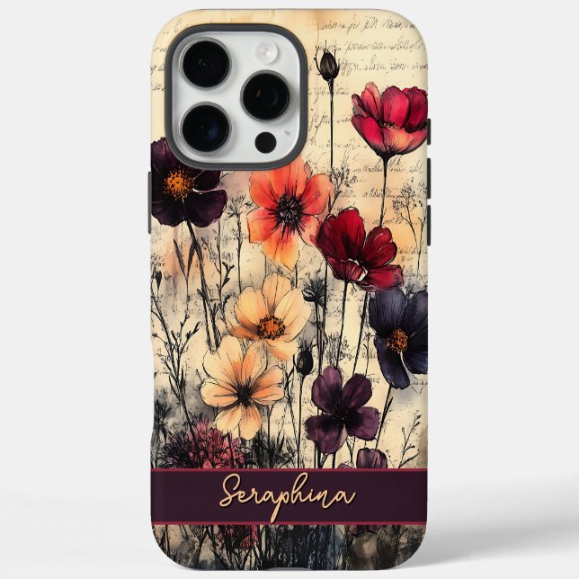Coques Case-Mate iPhone Pépites Fleurs sauvages personnalisées rouge foncé (Verso)