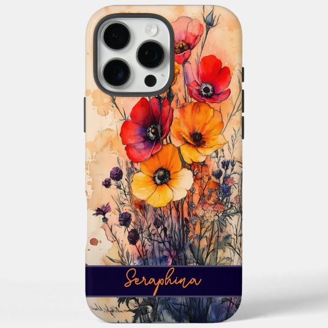 Coques Case-Mate iPhone Pépites Fleurs sauvages personnalisées Rouge foncé (Verso)