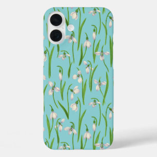 Coques iPhone 16 Plus Perce-neige sur fond bleu piscine