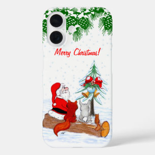 Coques iPhone 16 Père Noël avec Renard de lapin et écureuil