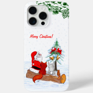 Coque iPhone 15 Pro Max Père Noël avec Renard de lapin et écureuil