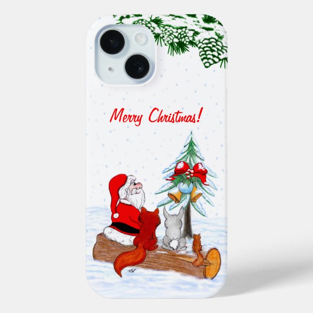 Coques Case-Mate iPhone Père Noël avec Renard de lapin et écureuil (Verso)