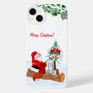 Coque Pour iPhone 14 Plus Père Noël avec Renard de lapin et écureuil