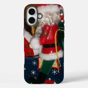 Coques iPhone 16 Plus Père Noël de Noël à cheval avec de l'art de la nei