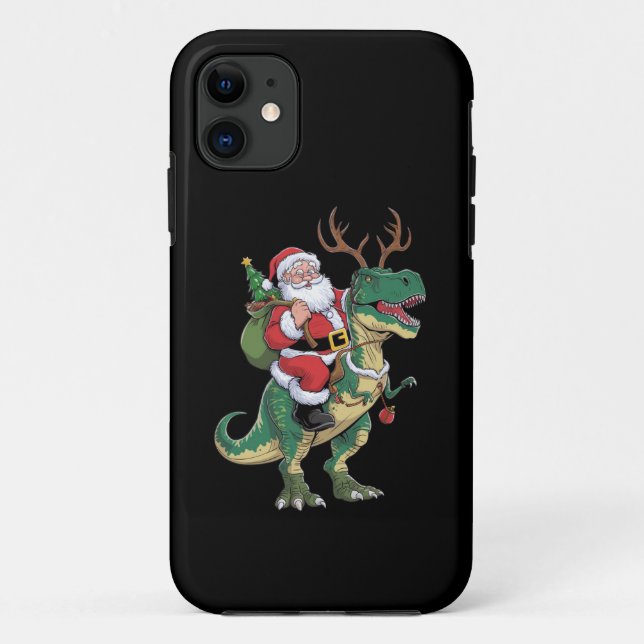Coques Case-Mate iPhone Père Noël équitation Dinosaur T-Rex Noël Escadron  (Dos)