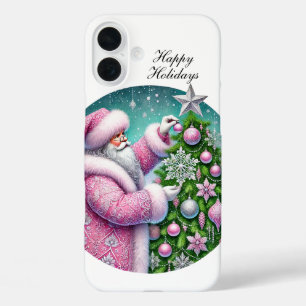 Coques iPhone 16 Plus Père Noël rose Noël festif personnalisable