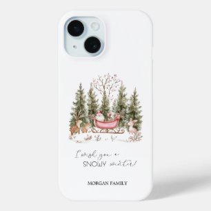 Coque Pour iPhone 15 Père Noël,Traîneau,Forêt Cadeaux de Noël