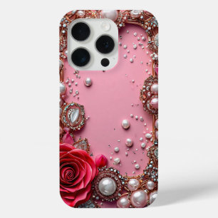 Coque iPhone 15 Pro Perles et une rose rouge détaillée