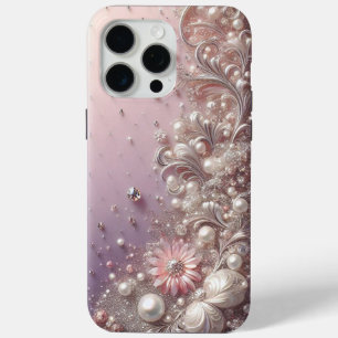 Coque iPhone 15 Pro Max Perles roses dorées modernes élégantes mignonnes