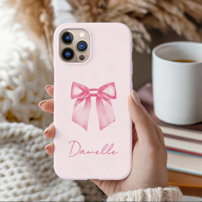 Coques Case-Mate iPhone Personalized Modern Elegant Pink Bow (Barely there iphone case is shown on image. Add your name and choose the one for your iphone model.)