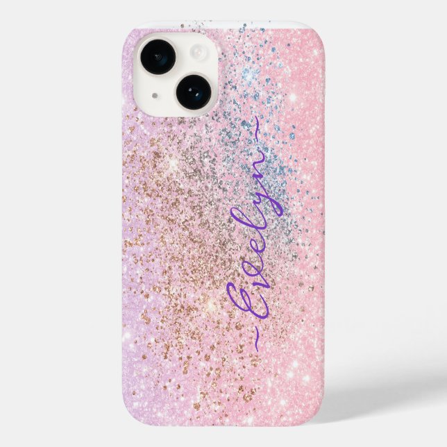Coques Case-Mate iPhone Personalized pastel pink blue glitter (Verso)