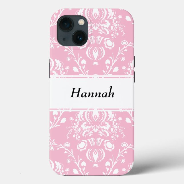 Coques Case-Mate iPhone Personalized Pink and White Damask  (Verso)