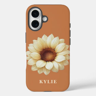 Coques iPhone 16 Personalized Sunflower Name Terra Cotta Phone Case