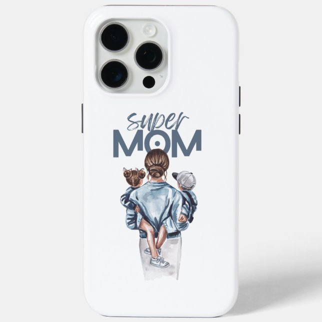 Coques Case-Mate iPhone Personalized Super Mom with Son and Daughter Gift (Verso)