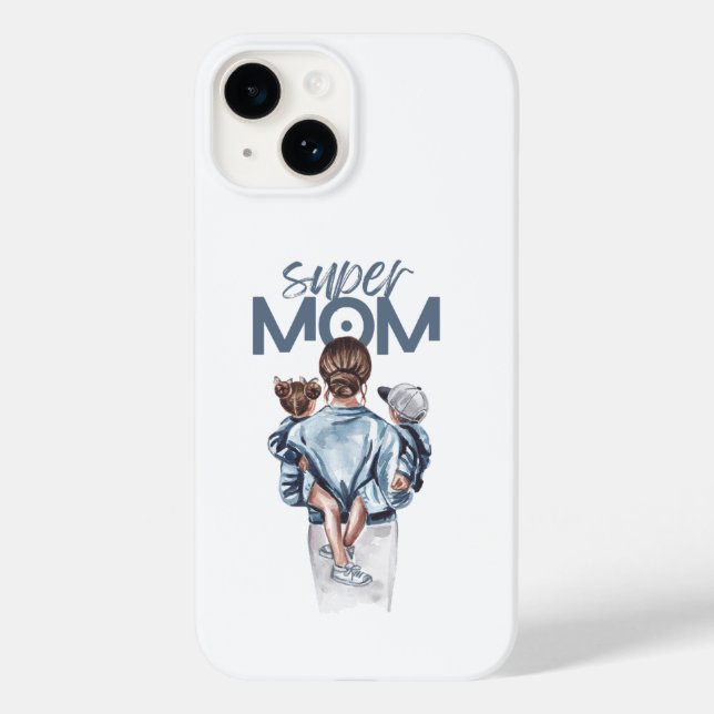 Coques Case-Mate iPhone Personalized Super Mom with Son and Daughter Gift (Verso)