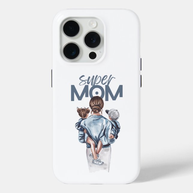 Coques Case-Mate iPhone Personalized Super Mom with Son and Daughter Gift (Verso)