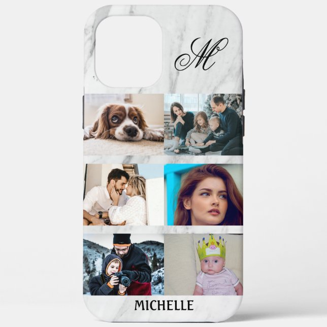 Coques Case-Mate iPhone Personnalisé 6 Photo Collage Monogramme Nom Marbre (Verso)
