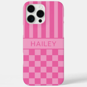 Coques iPhone 16 Pro Max Personnalisé à rayures à carreaux roses