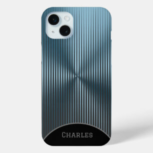 Coque iPhone 15 Mini Personnalisé Aqua Blue Métallisé et Noir