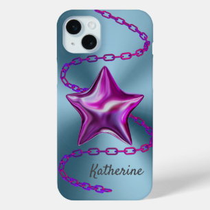 Coque iPhone 15 Mini Personnalisé Aqua et Hot Rose Star personnalisé