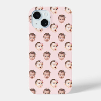 Coque Pour iPhone 15 Personnalisé Baby Face 2 Photos Pink clair
