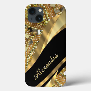 Etui iPhone Case-Mate Personnalisé chic élégant noir et or bling